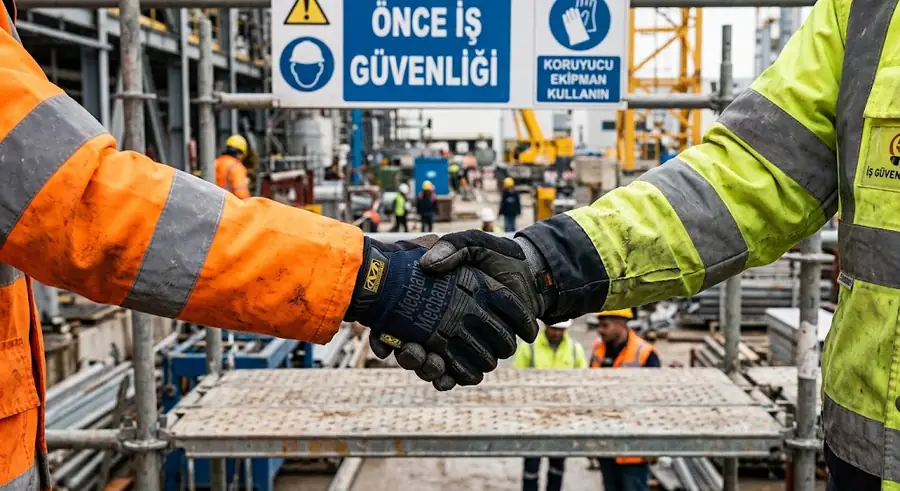 Sahada iş güvenliği el sıkışması